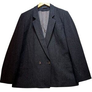 Carriage Court Women's Double-Breasted Wool Blazer Long Sleeve Size 18 Charcoal